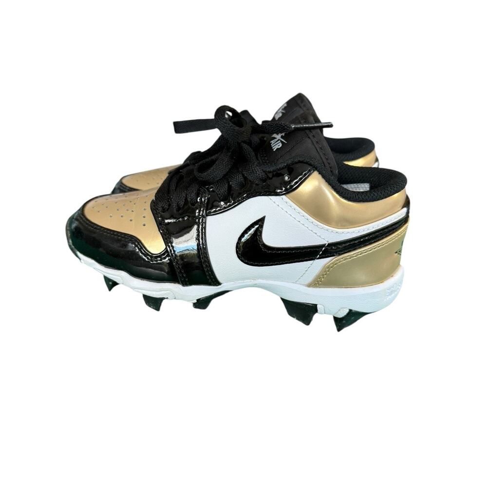 Nike Jordan 1 Low Little/Big Kids' Cleats (Metallic Gold/White/Black) size 13C